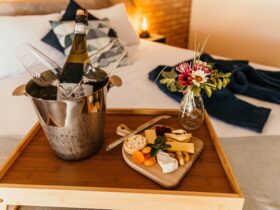 Deluxe King Room with ice bucket cheese platter and robe
