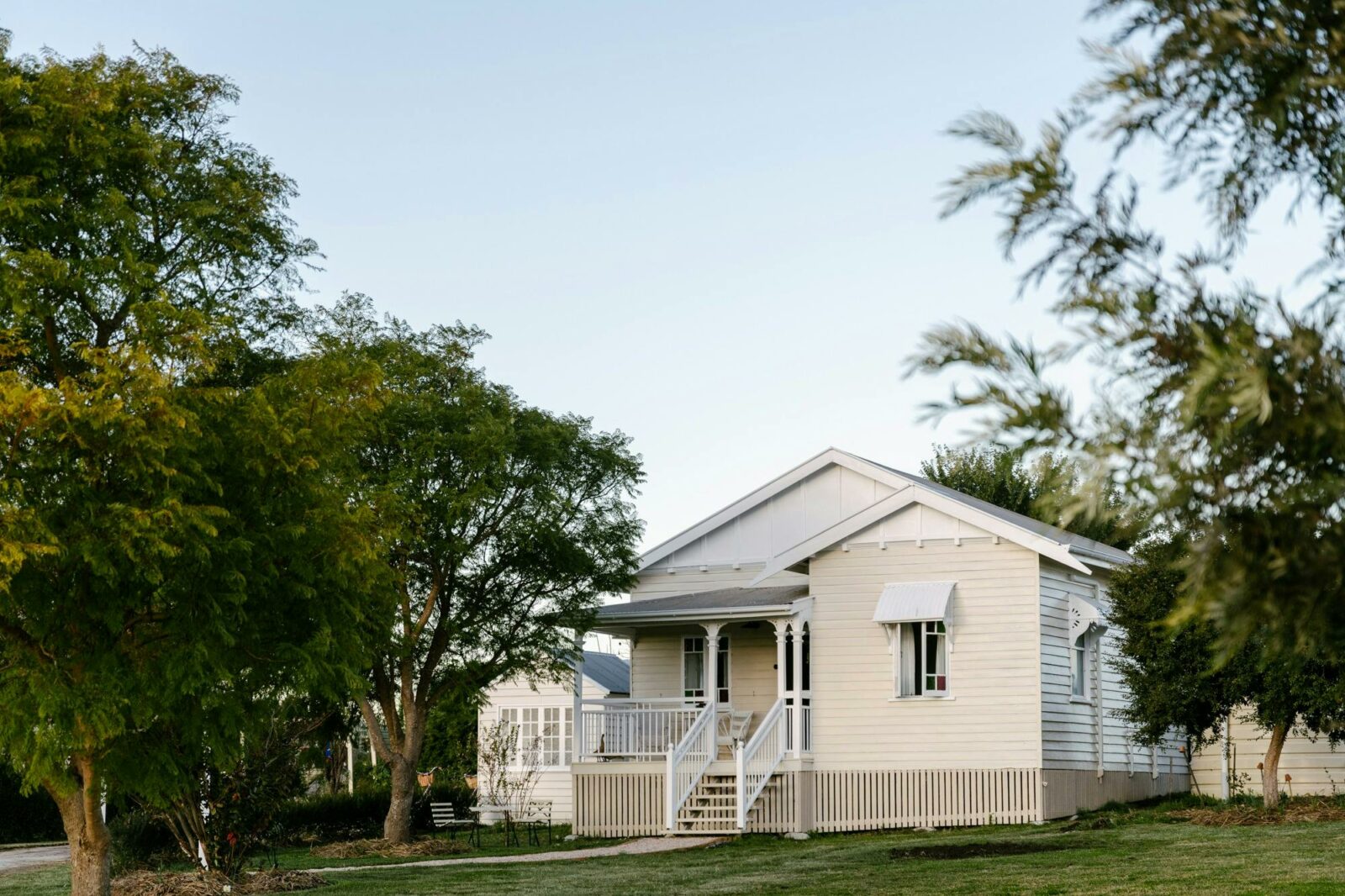 Front of The Nesting Post, a quaint 1929 restored Queenslander timber workers cottage with veranda.