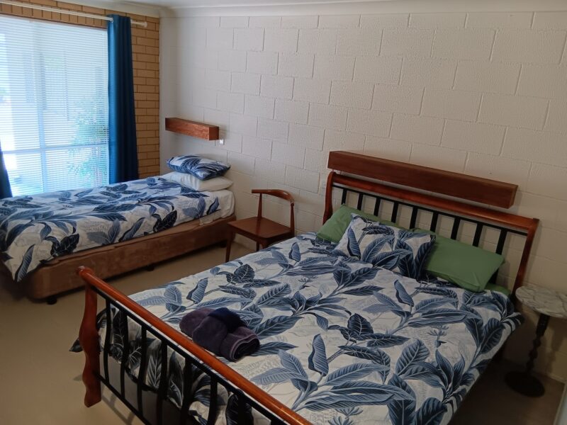 Inside one of the Toogoolawah Motel rooms - queen bed and single bed