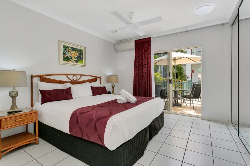 Spacious well appointed bedrooms with air conditioning, ceiling fans and private balcony.