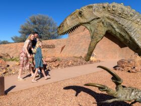 "Australovenator" greets guests at the Australian Age of Dinosaurs Museum of Natural History