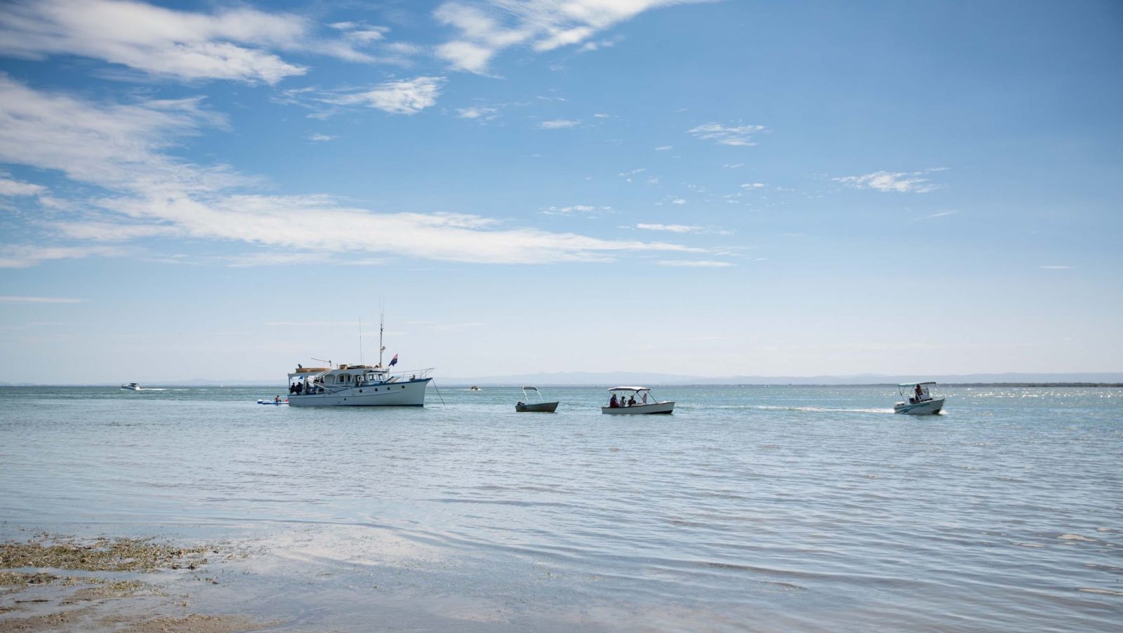 A number of boats off Bongaree Beach, Bribie Island