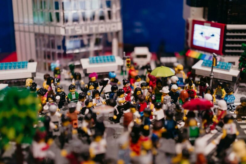 Close up of LEGO minifigs in Tokyo
