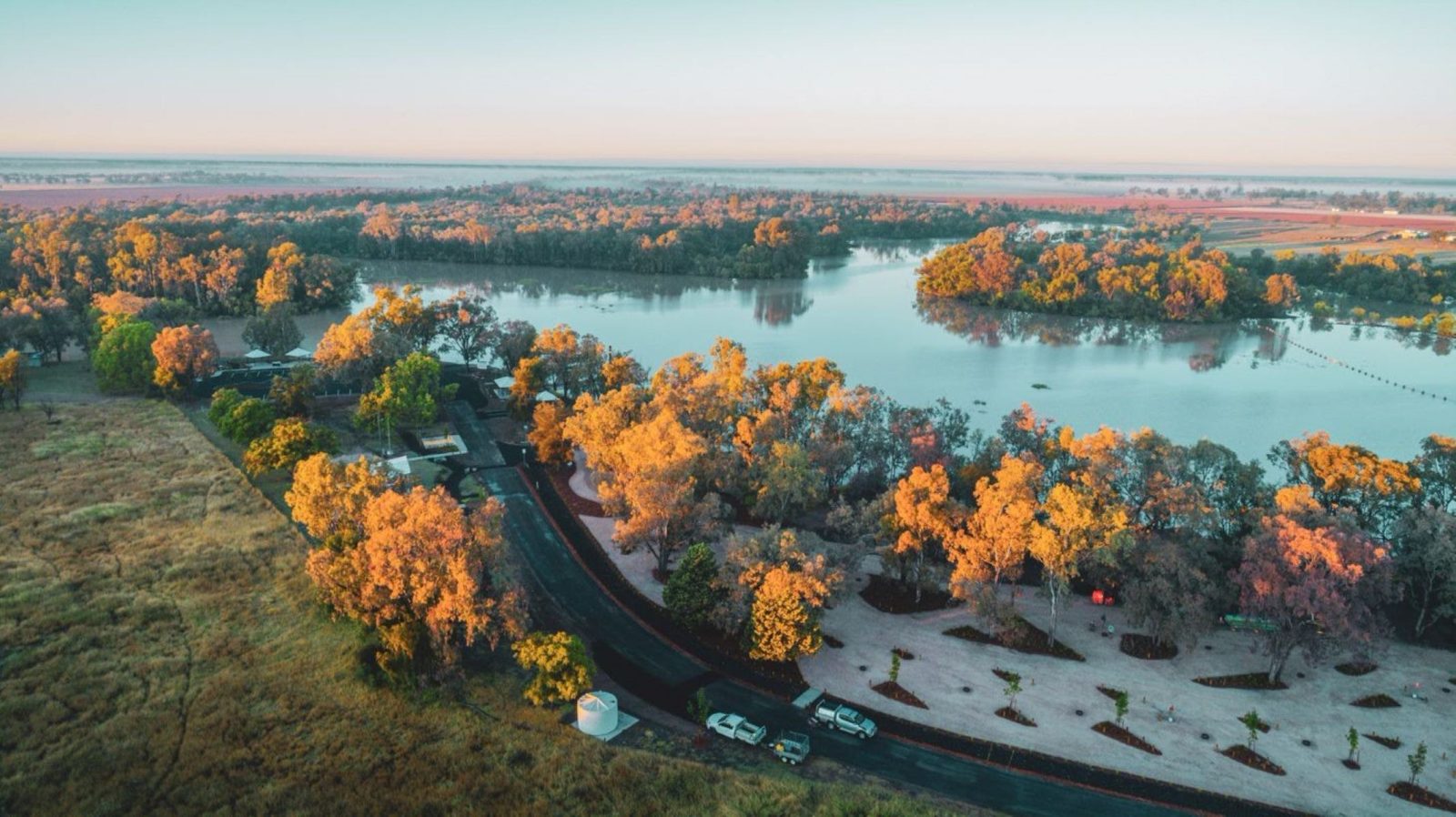 Beautiful aerial view of the camping area at chinchilla Weir