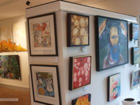artworks hanging inside the Dayboro Art Gallery