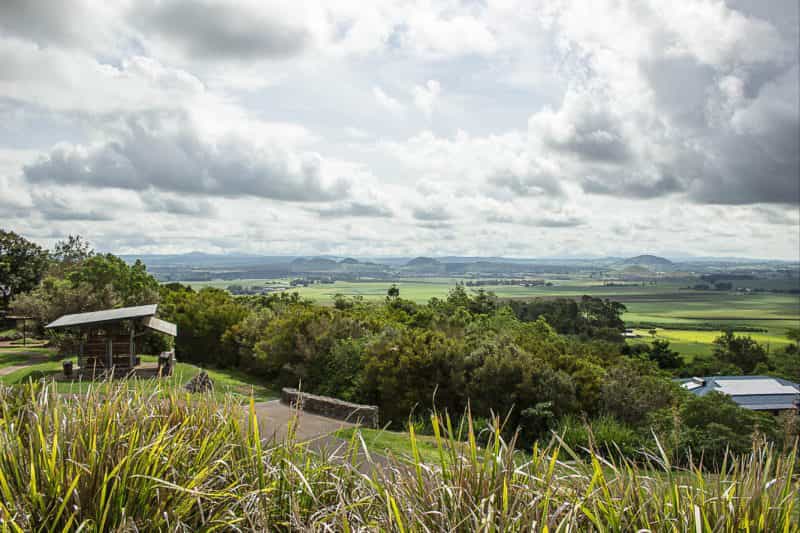 View over rolling hills of Atherton Tableland from Hallorans Hill