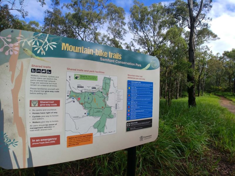 Details of mountain-bike trails, shared trails & facilities on offer in Samford Conservation Forest