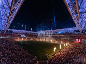 An image of the pre game show during the 2021 NRL Grand Final