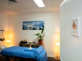 Massage bed in wellness room