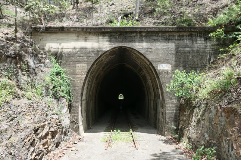 A view looking at the entrance to a tunnel on the Boyne Burnett Inland Rail Trail