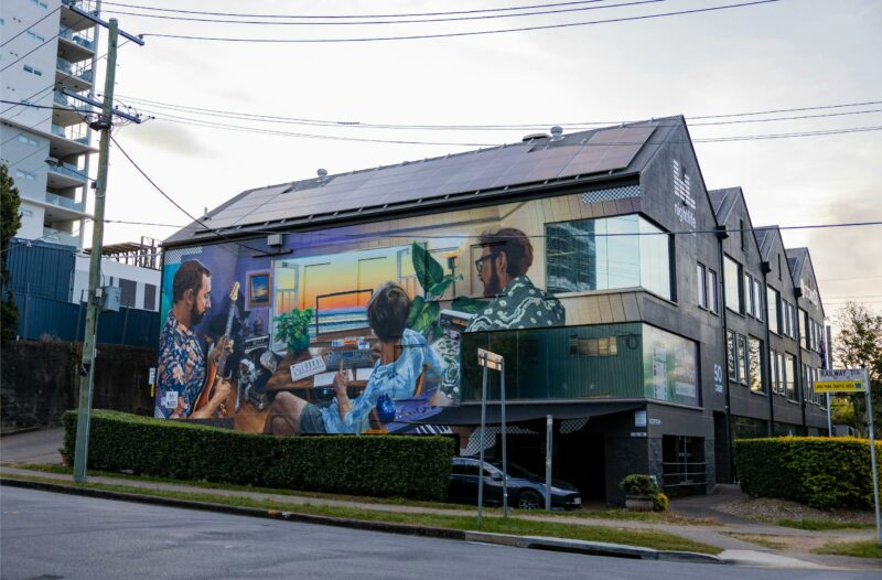 Mural of "Desmond Cheese in music studio" by Gus Eagleton for BSAF 2022