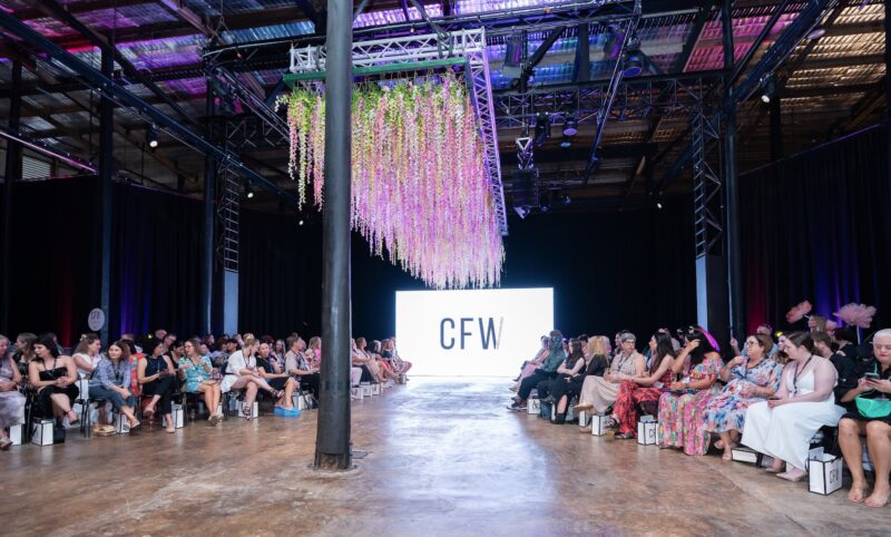 Cairns Fashion Week main event with beautiful wisteria flowers hanging from the ceiling