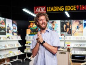 Man standing in video store