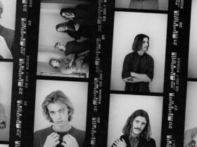 DICE - photos of the four members of the band, scattered to look like old film