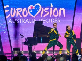 Eurovision Hosts Myf Warhurst and Joel Creasey