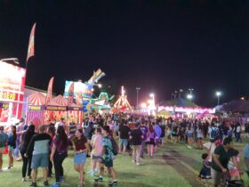 2019-night amusement rides and food vendors