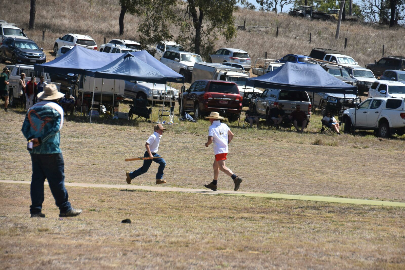 Father and son making runs