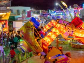Rides operating at the Rockhampton Agricultural Show during the night.