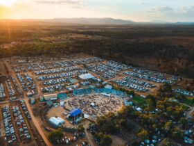 Aerial view of Savannah in the Round (Mareeba Rodeo Arena and campgrounds)