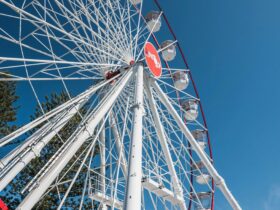 Ferris wheel, blue skies
