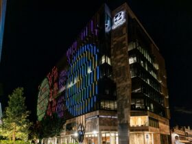 Light projection onto building