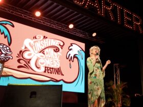 Comedian Fiona O'Loughlin performing at Sunshine Coast Comedy Festival