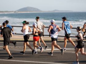 Group of runners near the beach