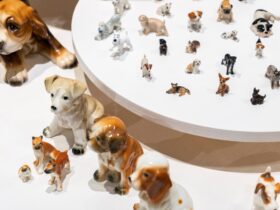 A photo of a collection of small ceramic dogs