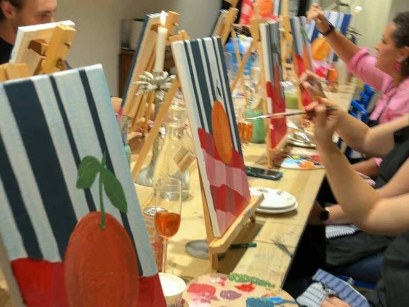 Group enjoying painting and wine at The Point Studio