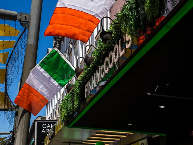 Flags of Ireland floating in wind