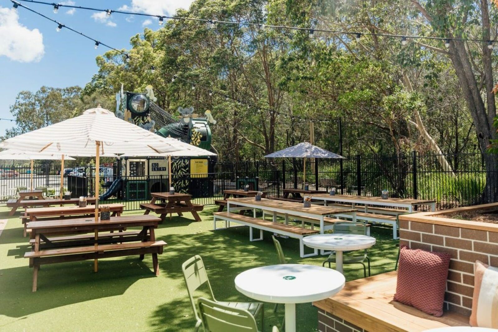 New beer garden complete with children's playground set amongst the local bush reserve