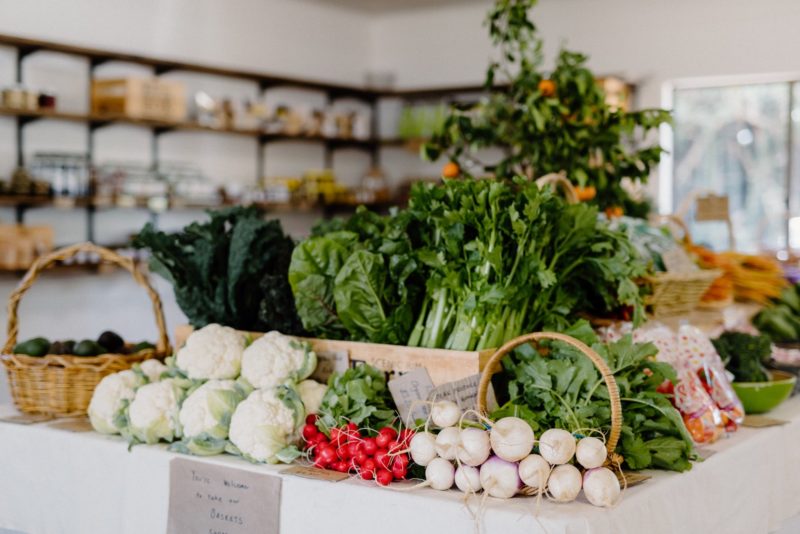 A display of fresh local produce inside the Scenic Rim Farm Shop