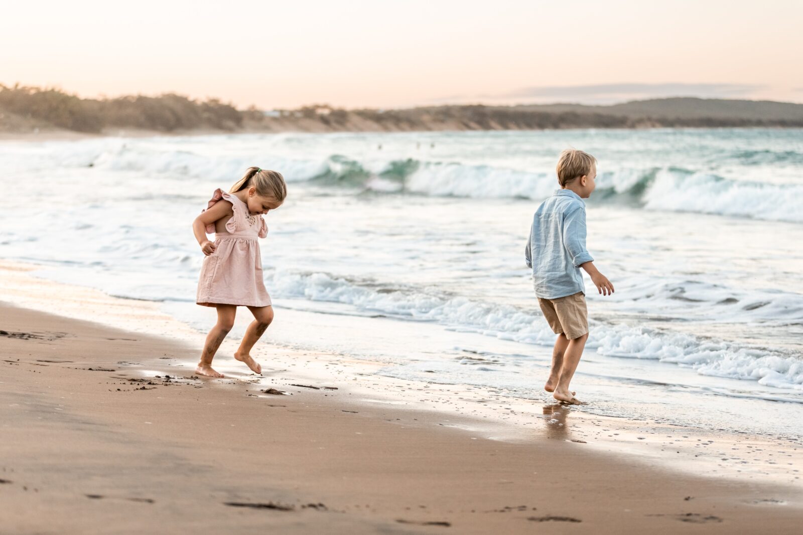 Beautiful sunset lit beaches and your kids photographed playing naturally