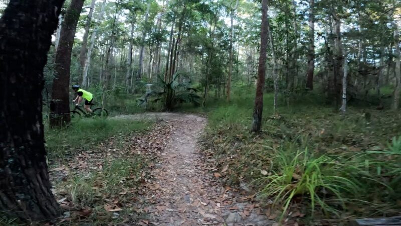 Riding a switchback onParklands MTB trail