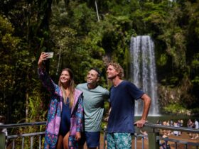 Selfies at Millaa Millaa Falls, Atherton Tablelands with Barefoot Tours