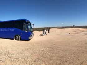 tour coach and people at lookout at Lightning Ridge