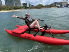 Woman safely sits on waterbike