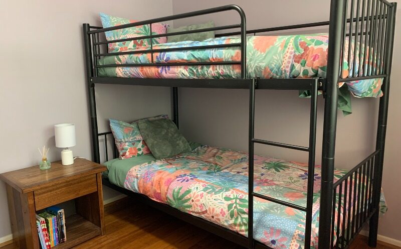 Single bunk beds are adult size.