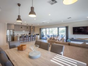 Open plan kitchen, lounge and dining area