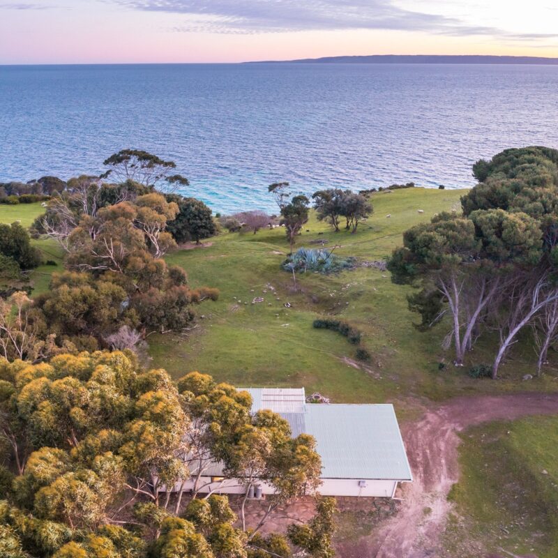 aerial view of ocean and trees close to Shylie's Retreat on Kangsaroo Island