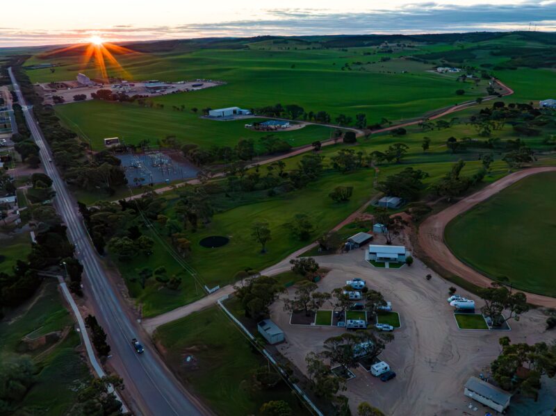 Cleve Showgrounds RV Park at sunset
