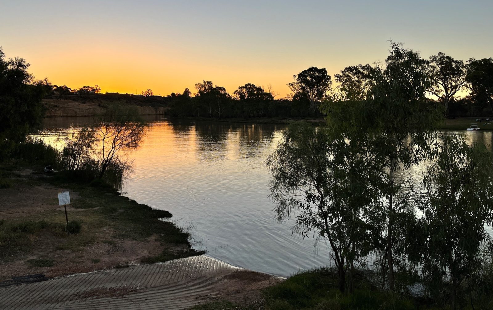 Boat ramp at sunset at Holder Bend Camping Reserve