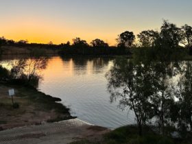 Boat ramp at sunset at Holder Bend Camping Reserve