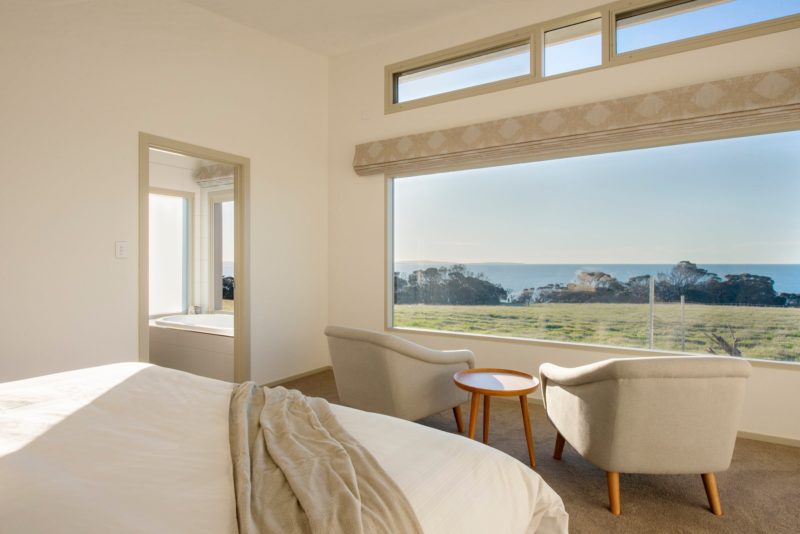 Oceanview Eco Villas bedroom view. Kangaroo Island Luxury Accommodation.