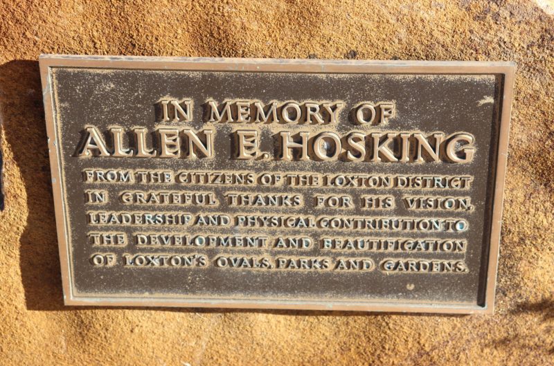 The memorial stone acknowledging Allen Hosking's service to Loxton.