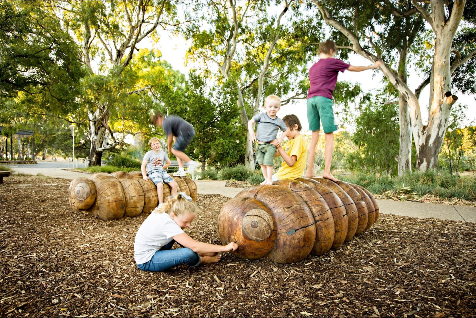 playground, children, wooden sculptures, playing