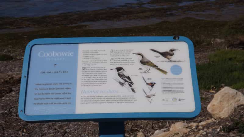 one of the many relevant signs depicting the loac bird life.