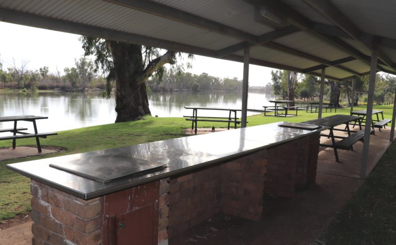 The sheltered barbecue area offers stunning views of the River Murray.