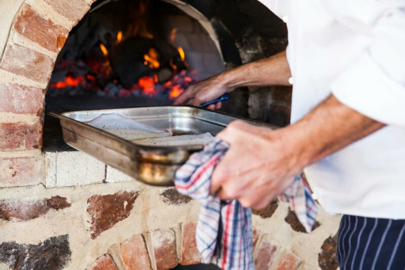 Cooking in the wood oven