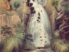 Artist impression of lower water falls of Glen Stuart in South Australia